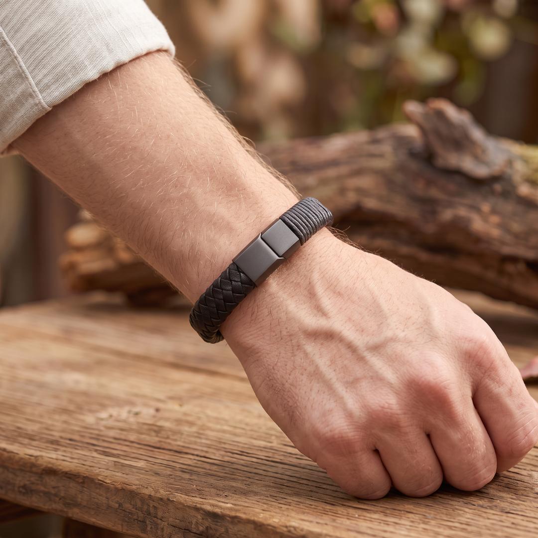 TriMark Personalised Leather Men Bracelet-Personalised Bracelet-Auswara