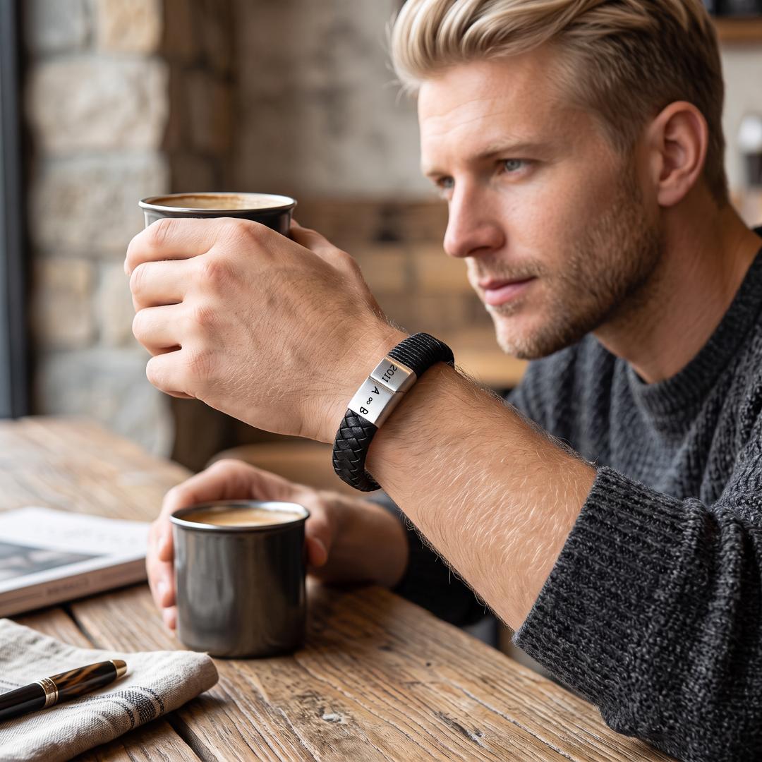 TriMark Personalised Leather Men Bracelet-Personalised Bracelet-Auswara