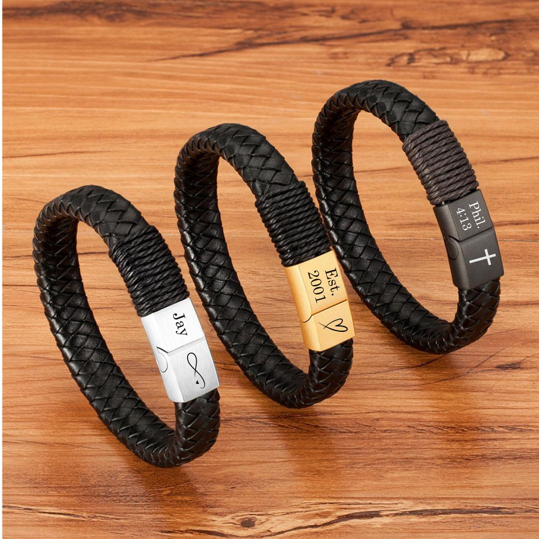 TriMark Personalised Leather Men Bracelet-Personalised Bracelet-Auswara