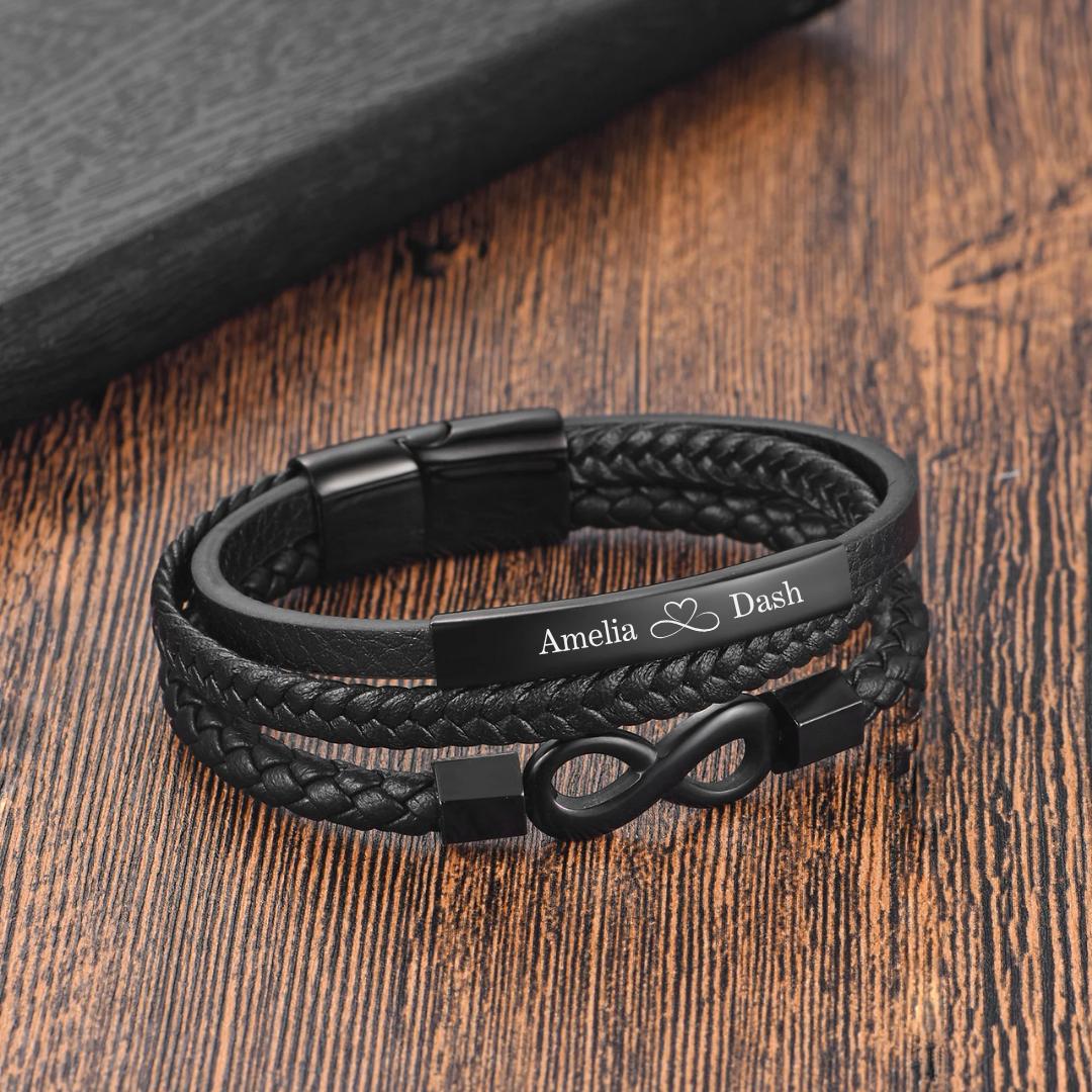 TriUnity Black Infinity Leather Bracelet-Personalised Bracelet-Auswara