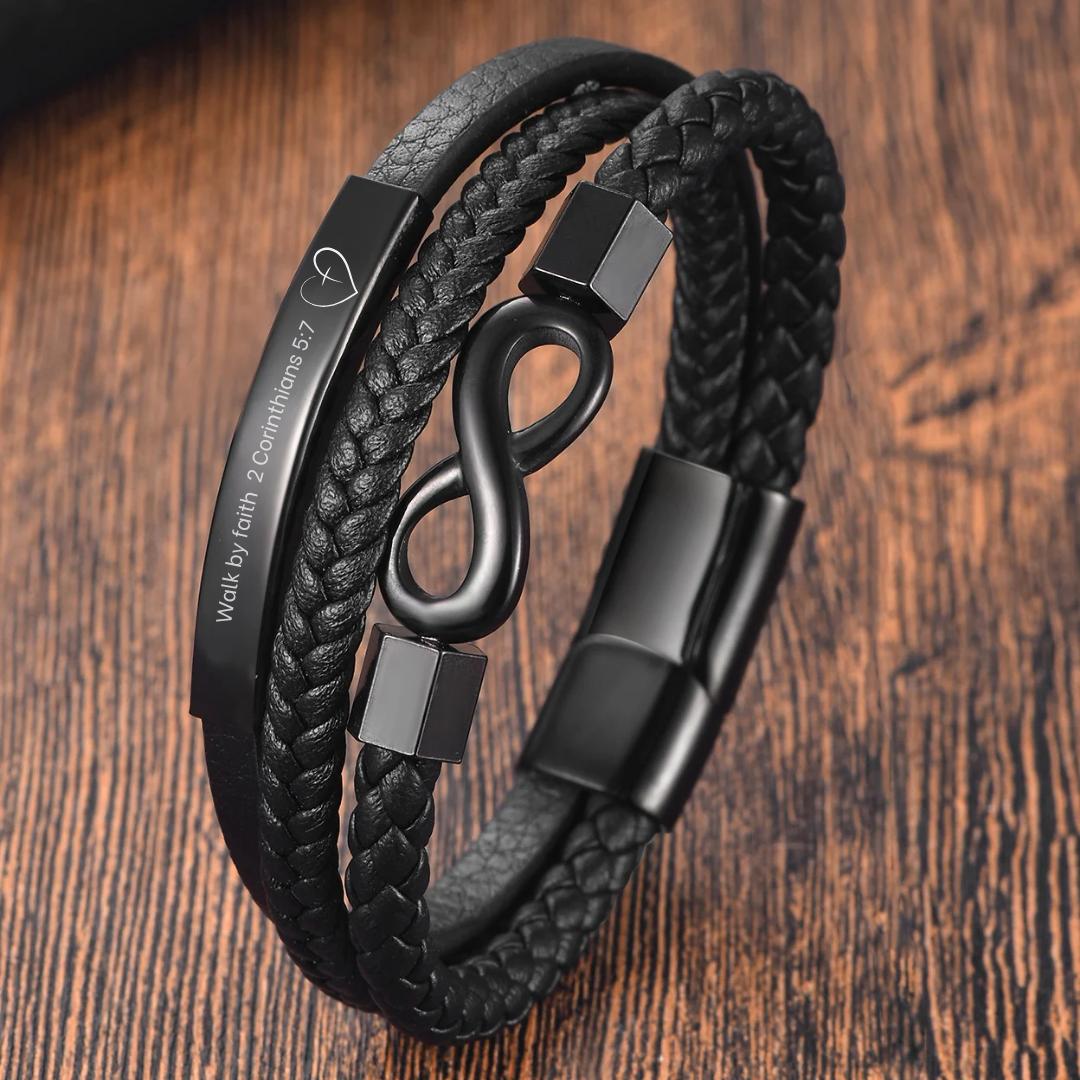 TriUnity Black Infinity Leather Bracelet-Personalised Bracelet-Auswara