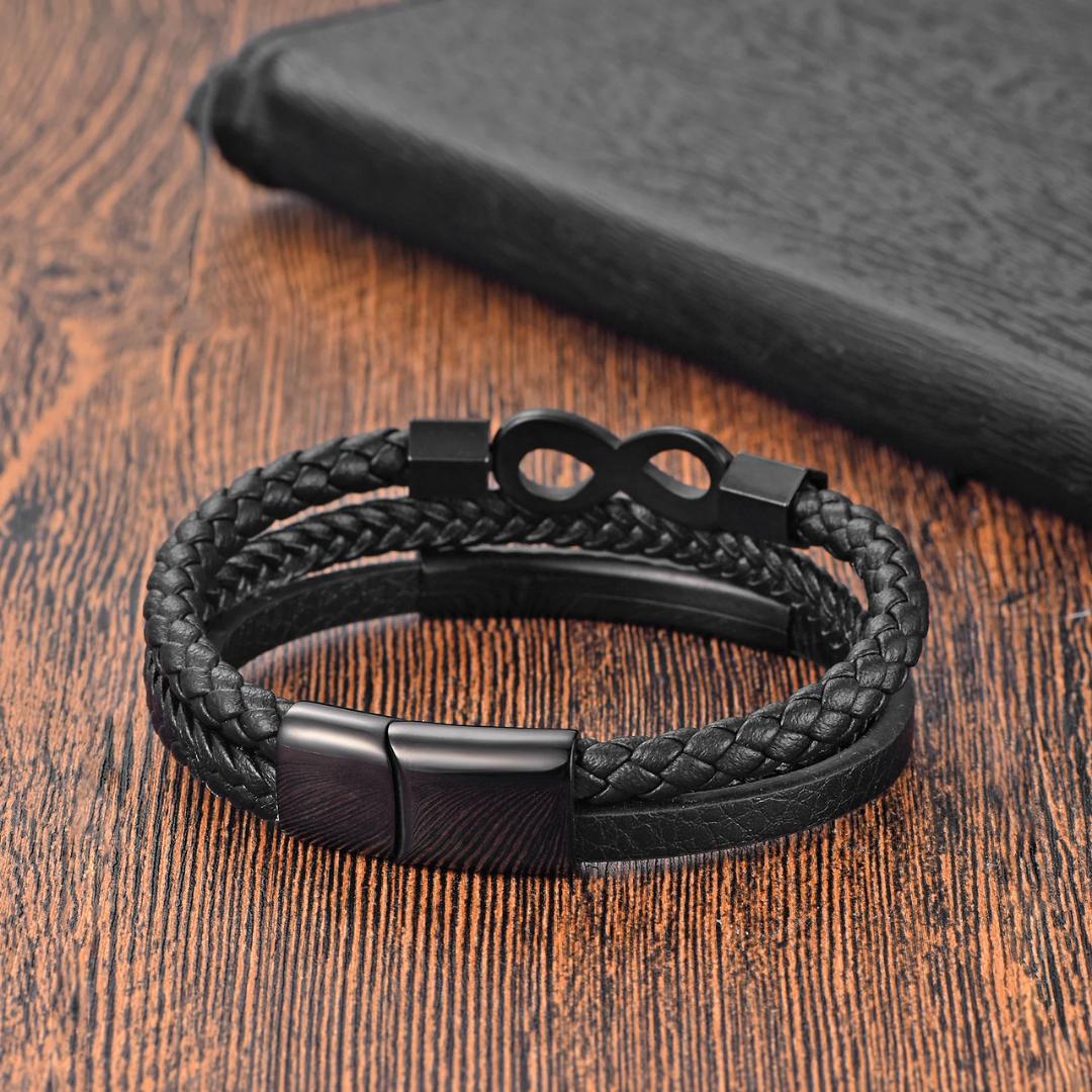 TriUnity Black Infinity Leather Bracelet-Personalised Bracelet-Auswara