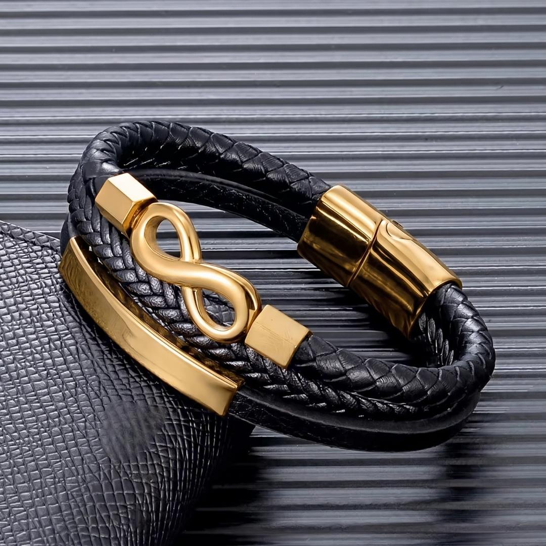 TriUnity Gold Infinity Leather Bracelet-Personalised Bracelet-Auswara