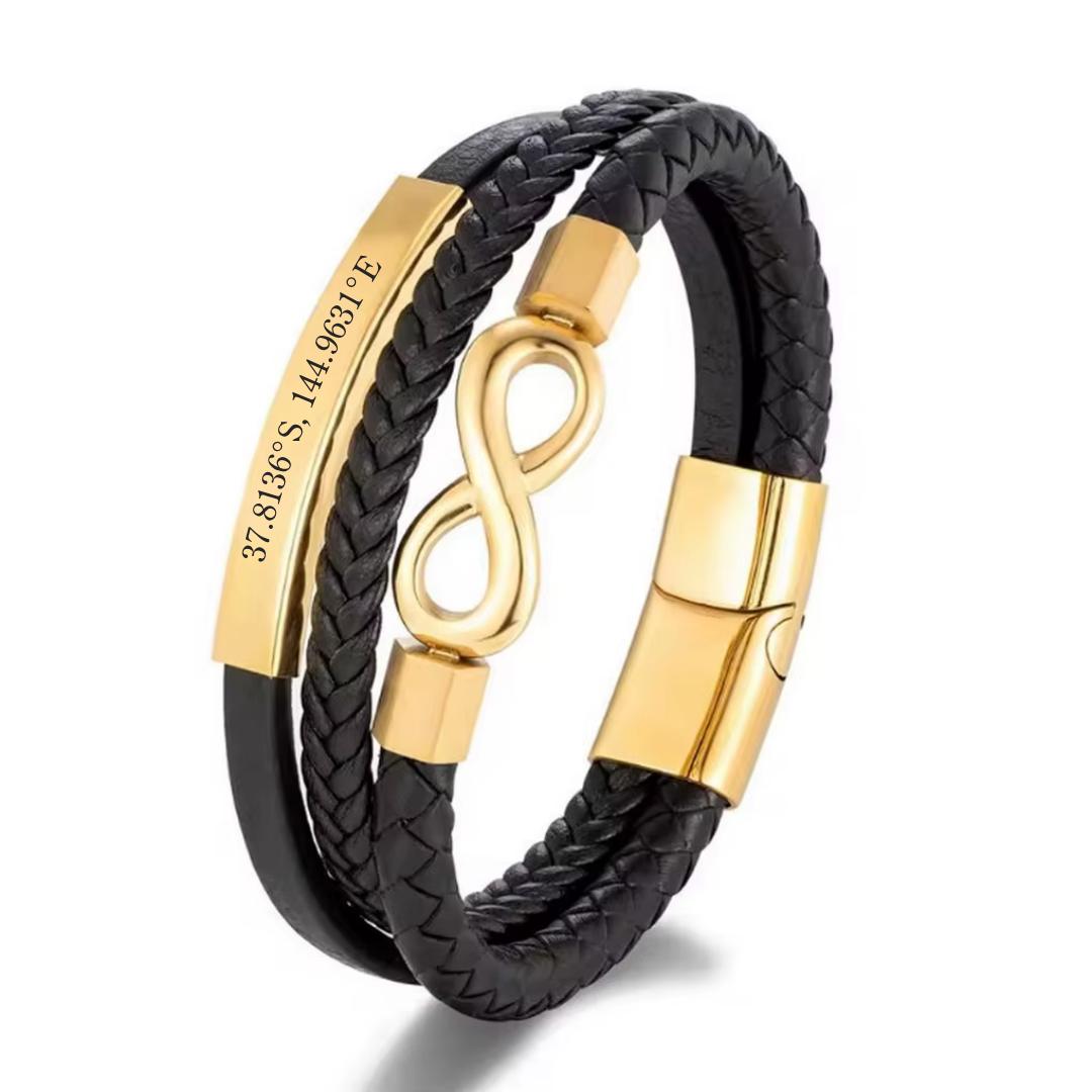 TriUnity Gold Infinity Leather Bracelet-Personalised Bracelet-Auswara