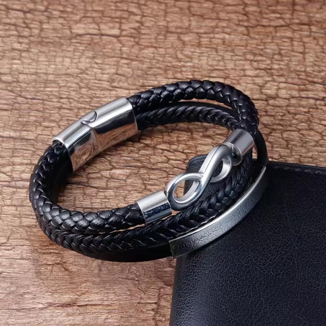 TriUnity Silver Infinity Leather Bracelet-Personalised Bracelet-Auswara