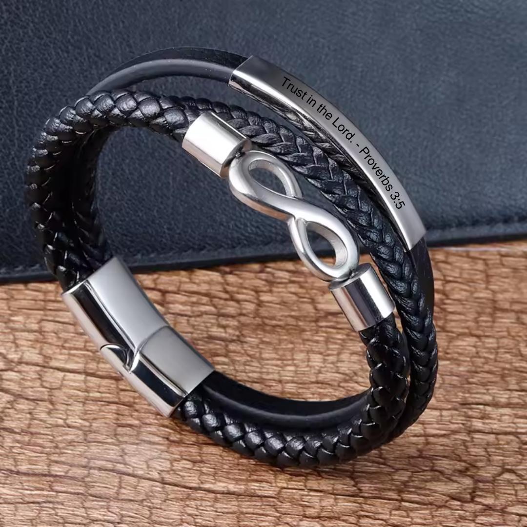 TriUnity Silver Infinity Leather Bracelet-Personalised Bracelet-Auswara