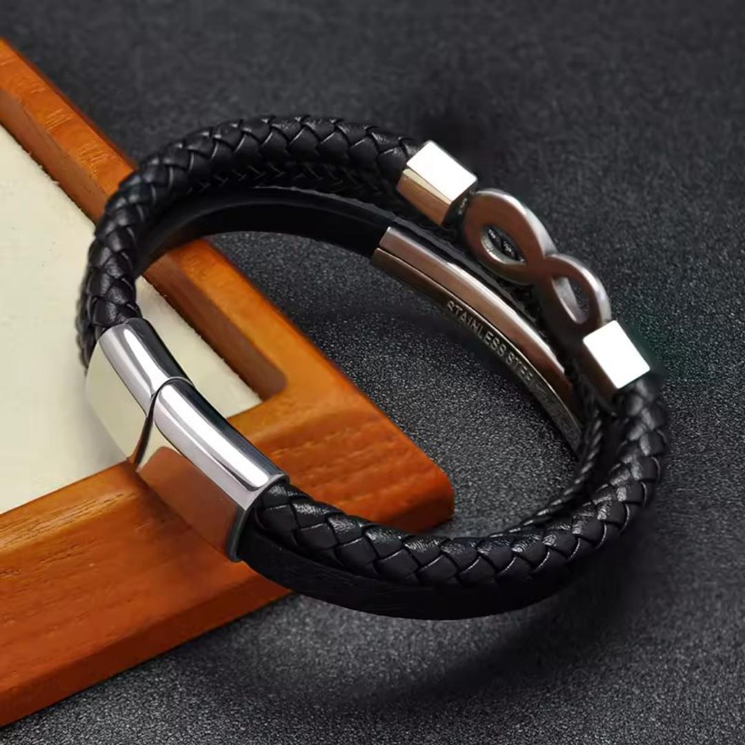 TriUnity Silver Infinity Leather Bracelet-Personalised Bracelet-Auswara