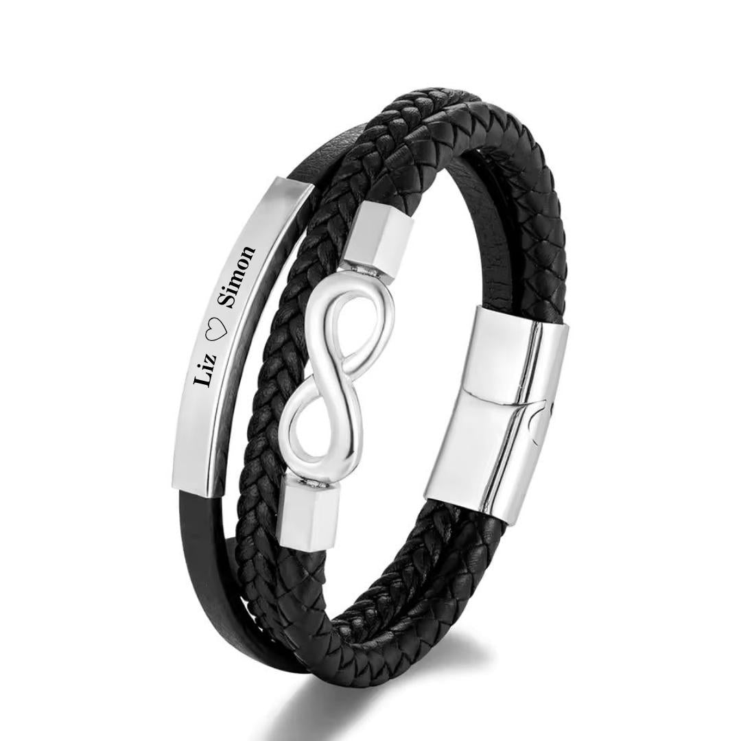 TriUnity Silver Infinity Leather Bracelet-Personalised Bracelet-Auswara