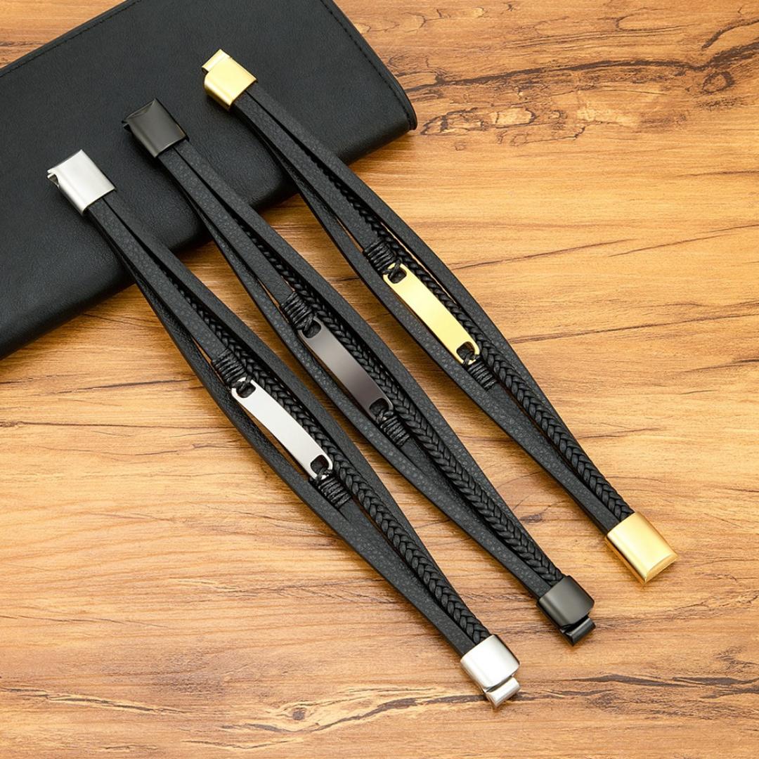 Trinity Band Personalised Leather Bracelet-Personalised Bracelet-Auswara