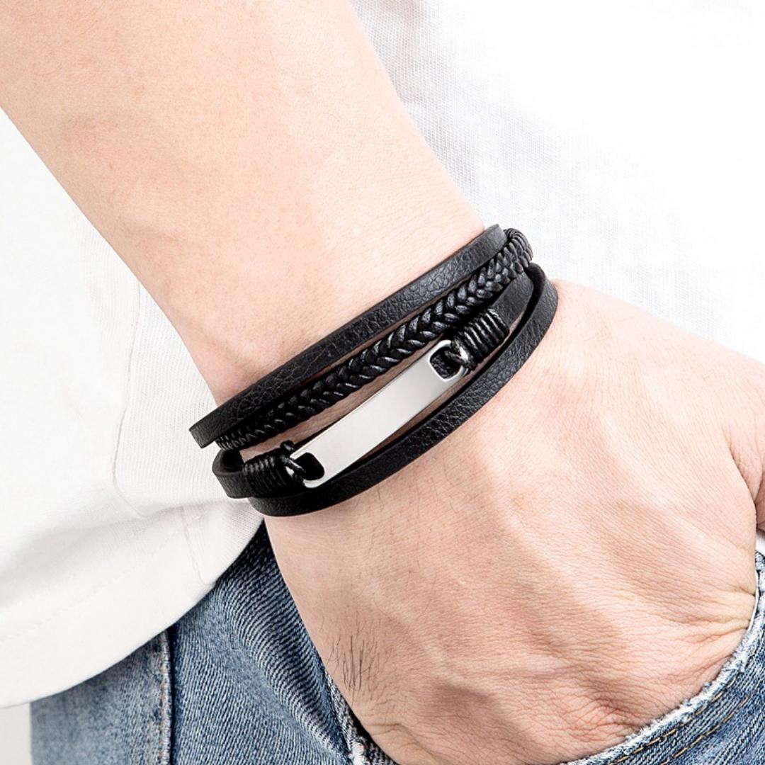 Trinity Band Personalised Leather Bracelet-Personalised Bracelet-Auswara