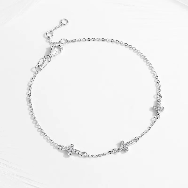 Triple Cross Bracelet in Sterling Silver-Cross Bracelet-Auswara