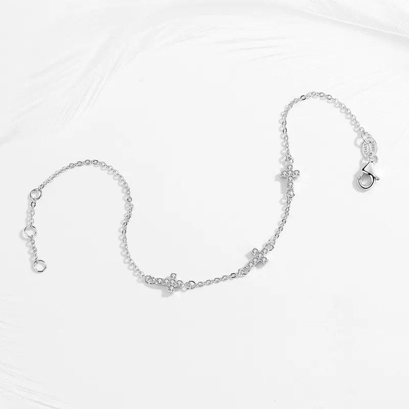 Triple Cross Bracelet in Sterling Silver-Cross Bracelet-Auswara