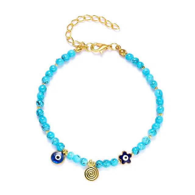 Turquoise Beaded Bracelet with Evil Eye Charm-Evil Eye Bracelet-Auswara