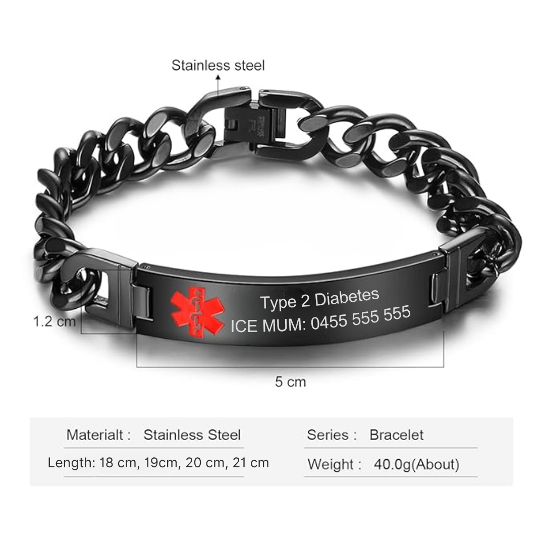 UniSafe Medical ID Bracelet – Black with Red Emblem