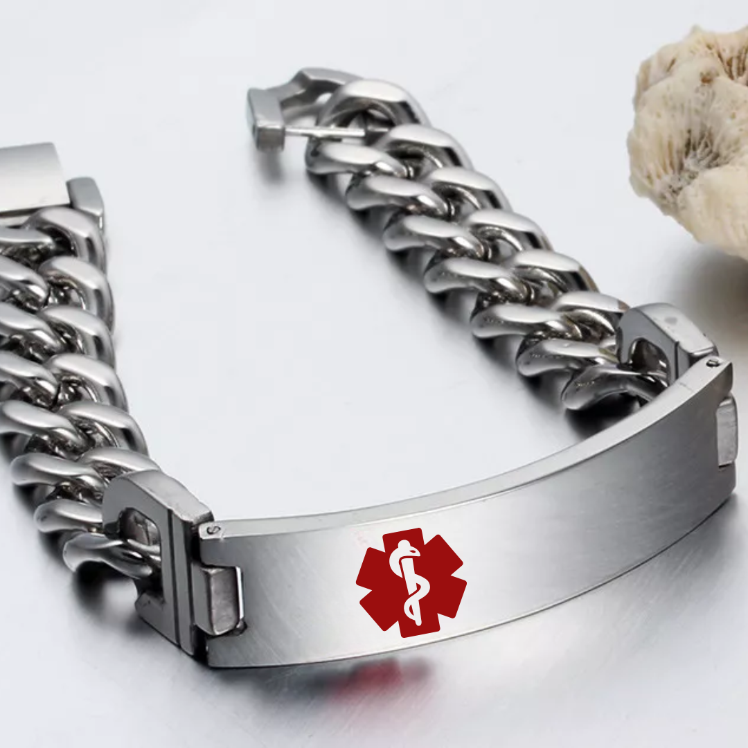 UniSafe Medical ID Bracelet – Silver with Red Emblem