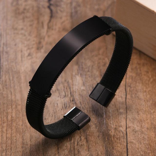 Unisex Black Mesh ID Bracelet-Identification Bracelet-Auswara