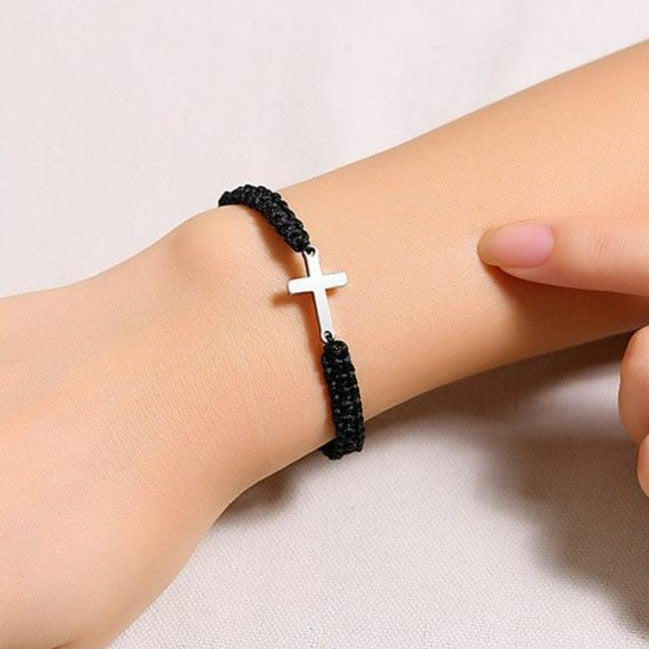Unisex Cross Rope Christian Bracelet - Black-Cross Bracelet-Auswara
