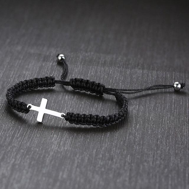 Unisex Cross Rope Christian Bracelet - Black-Cross Bracelet-Auswara