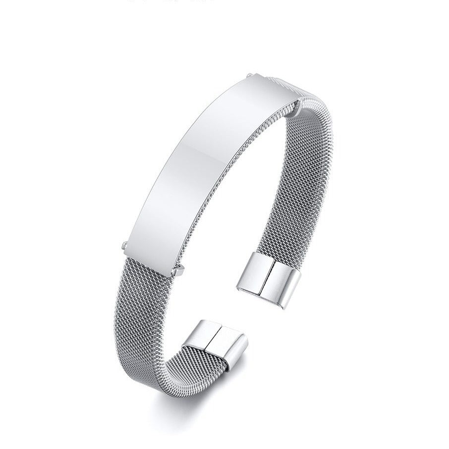 Unisex Silver Mesh ID Bracelet-Identification Bracelet-Auswara