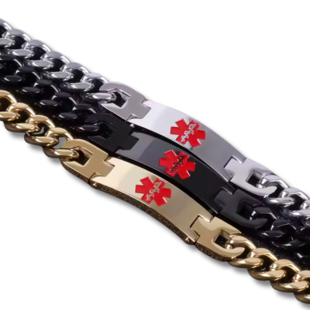 Unisex Stainless Steel Medical Alert Bracelet with Engraving-Medical ID Bracelet-Auswara