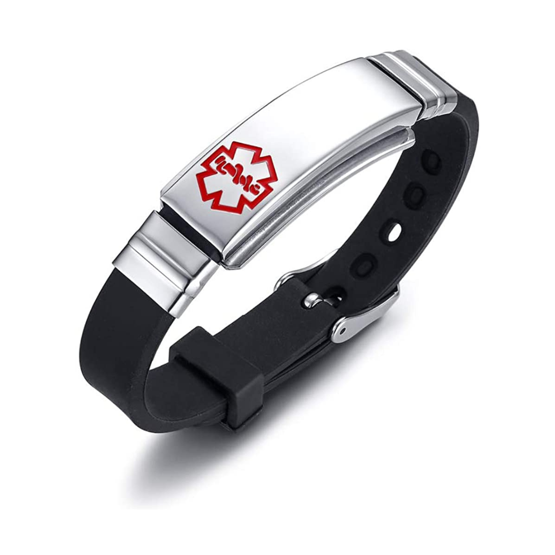 Black Silicone Custom Medical ID Band