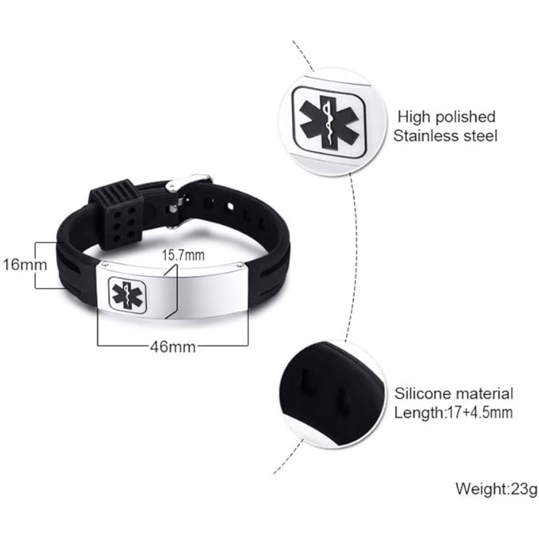 VitaSport Black Silicone Medical ID Band