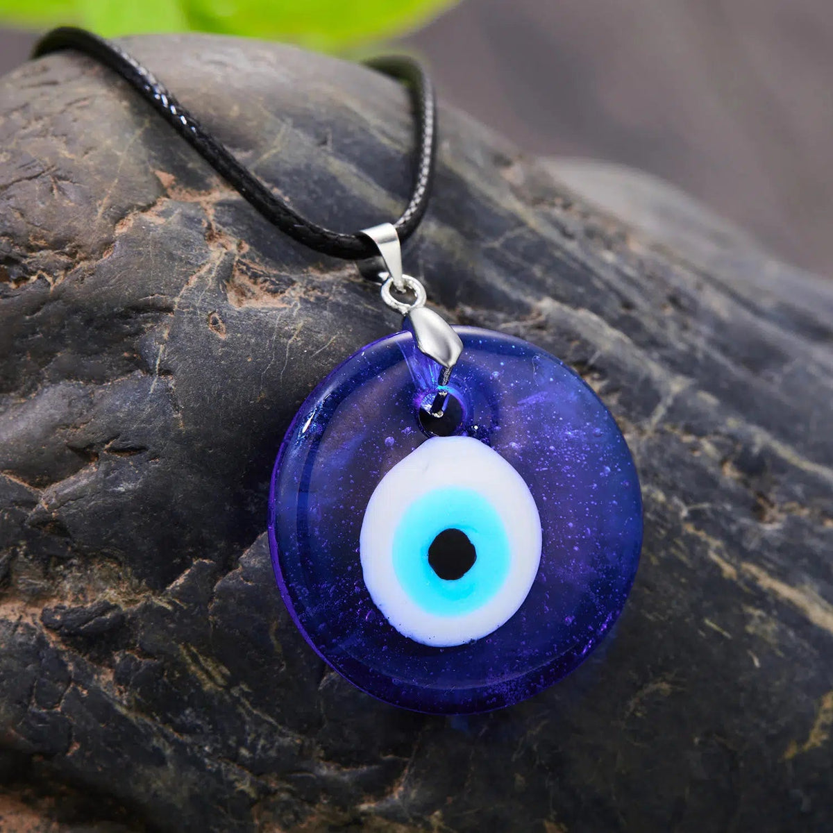 Waxed Rope Round Evil Eye Pendant Necklace-Evil Eye Necklace-Auswara