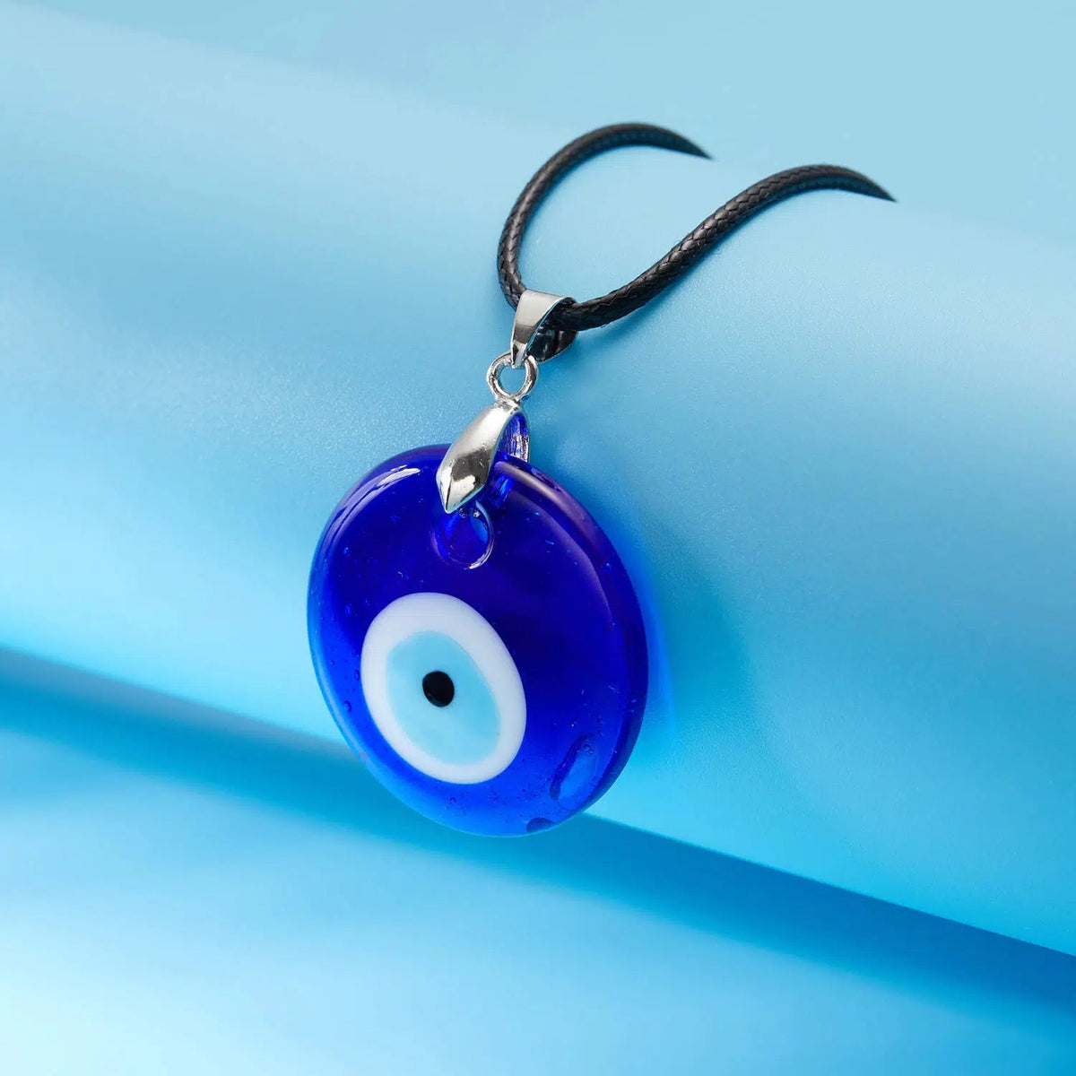 Waxed Rope Round Evil Eye Pendant Necklace-Evil Eye Necklace-Auswara