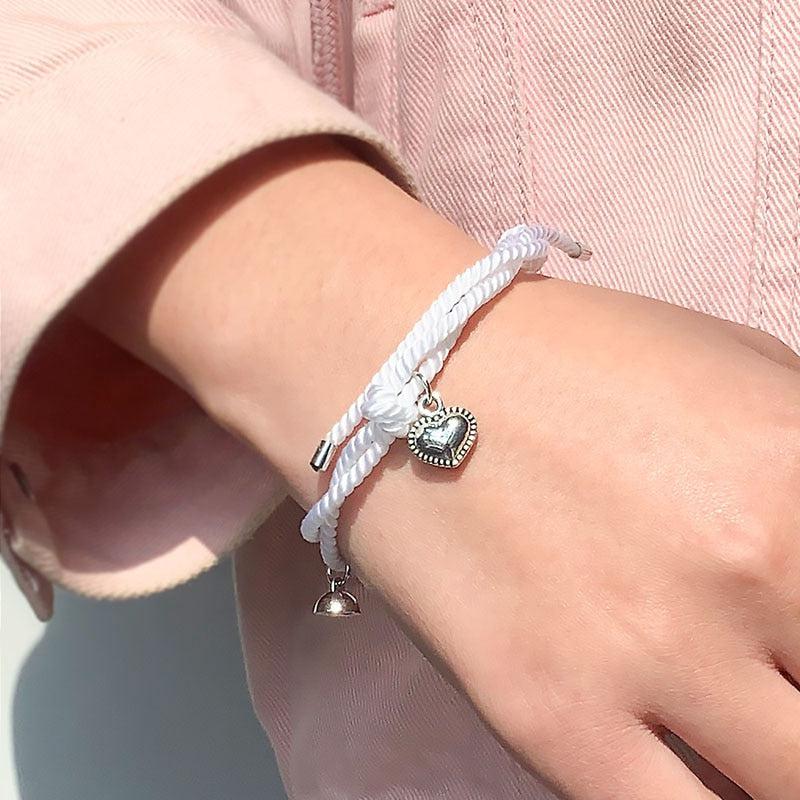 White Magnetic Friendship Rope Bracelets with Hearts-Friendship Bracelets-Auswara