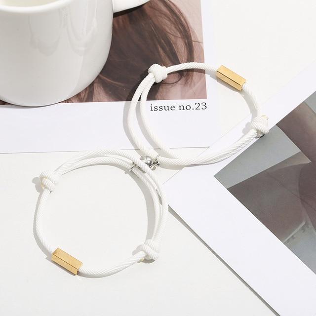 White Personalised Engraved Magnetic Couple Bracelet Set-Couple Bracelet-Auswara