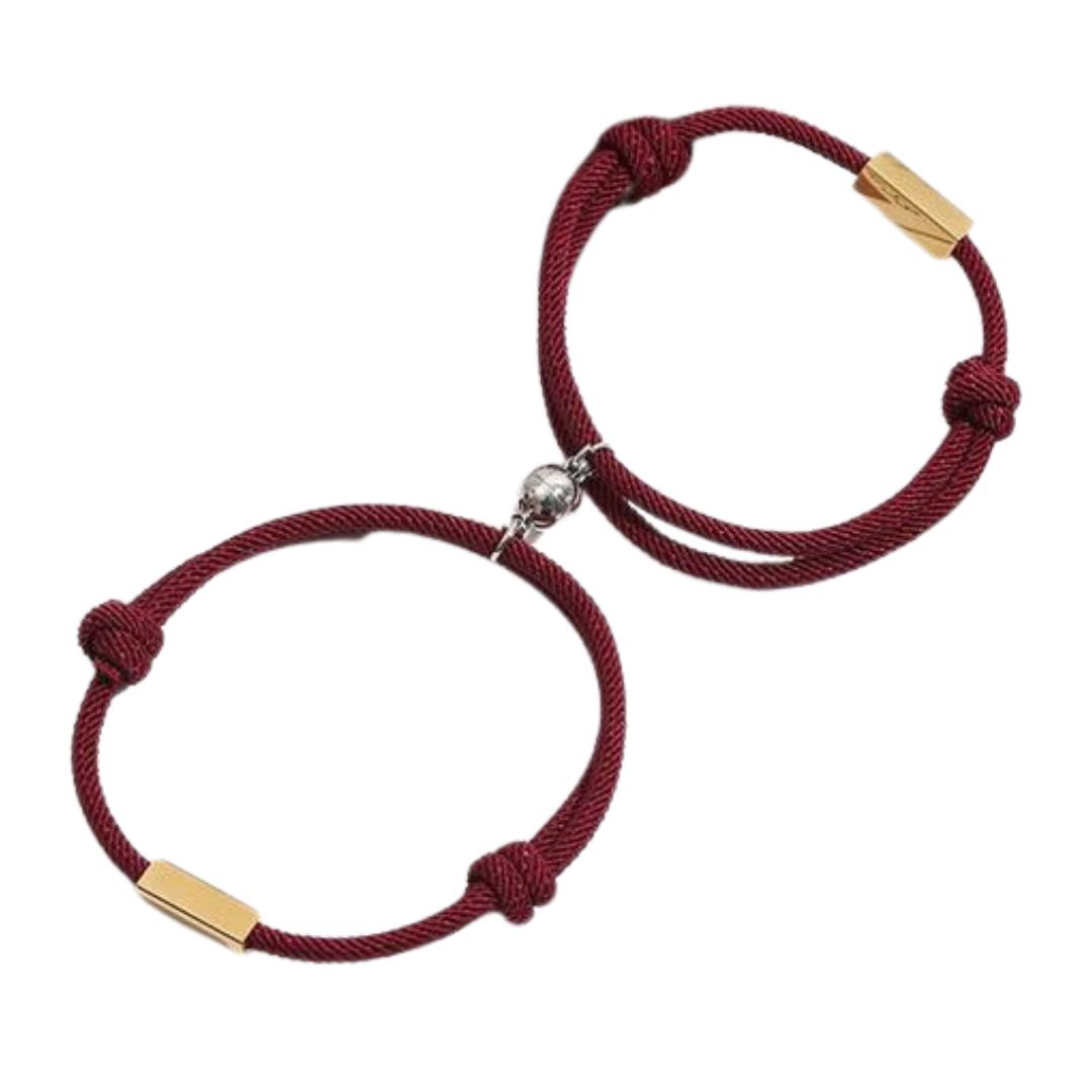 Wine Red Personalised Engraved Magnetic Couple Bracelet Set-Couple Bracelet-Auswara