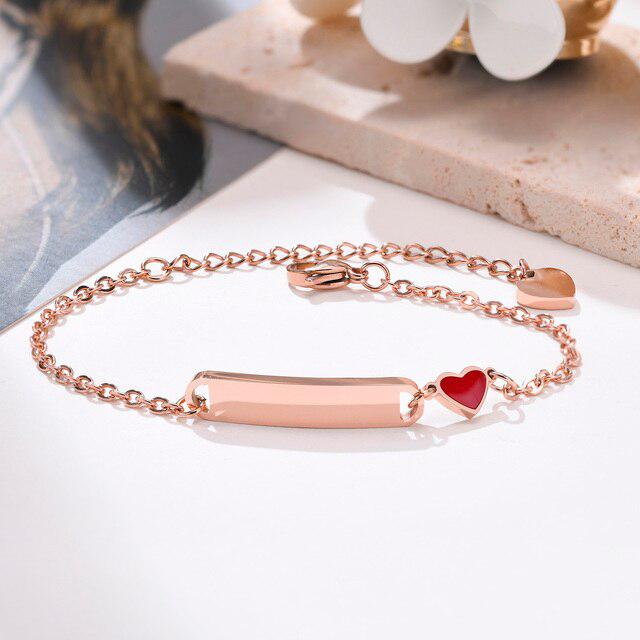Women Personalised Bracelet with Red Heart Charm