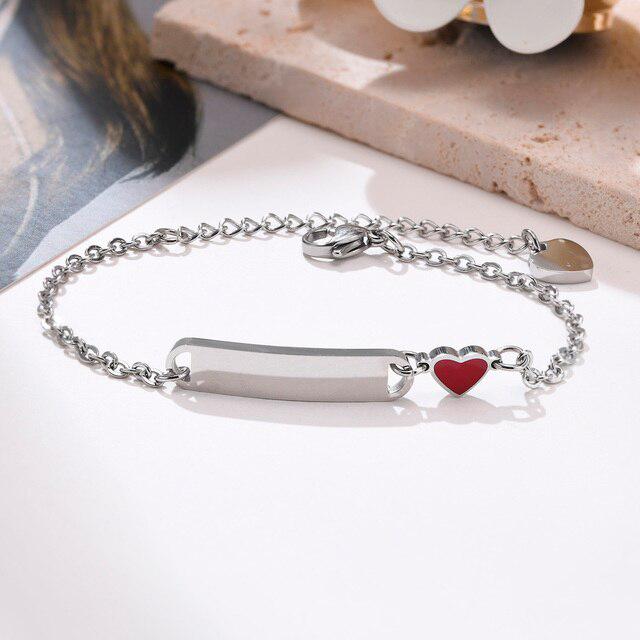 Women Personalised Bracelet with Red Heart Charm-Women Bracelets-Auswara