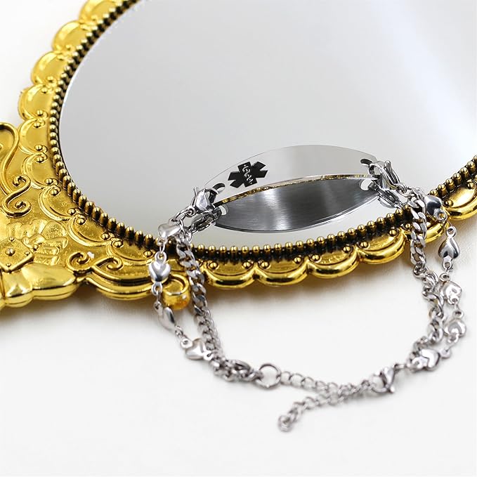 Women's Adjustable Heart Chain Medical ID Bracelet-Medical ID Bracelet-Auswara