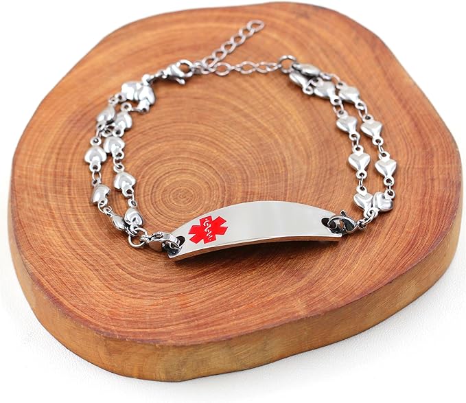 Women's Double Chain Heart Medical ID Bracelet-Medical ID Bracelet-Auswara