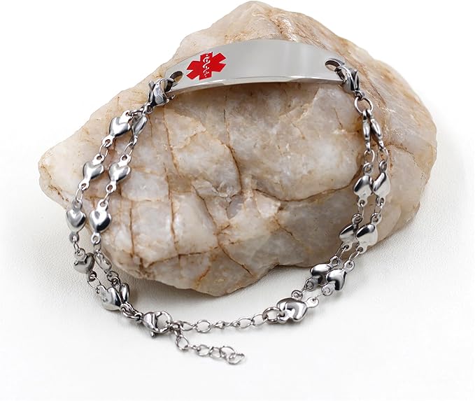Women's Double Chain Heart Medical ID Bracelet-Medical ID Bracelet-Auswara