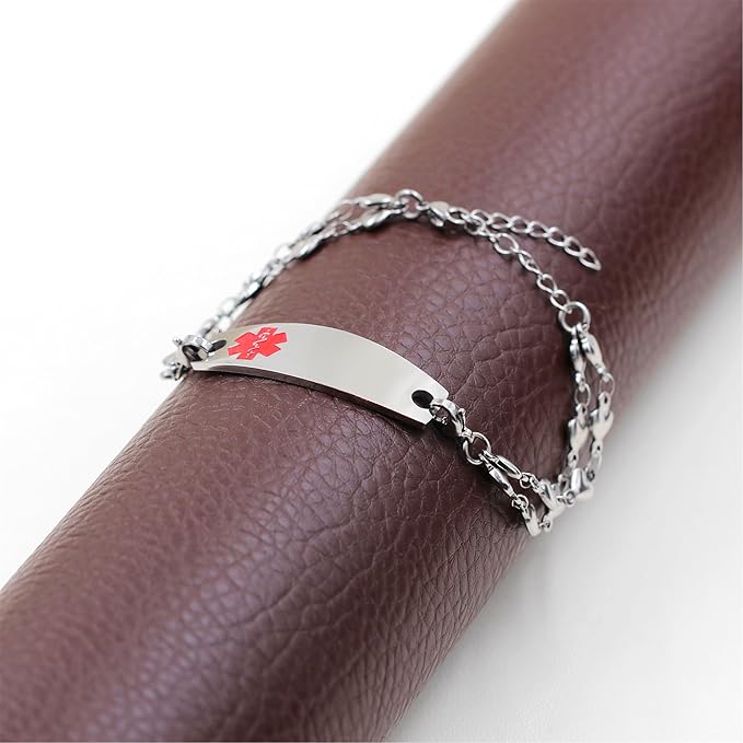 Women's Double Chain Heart Medical ID Bracelet-Medical ID Bracelet-Auswara