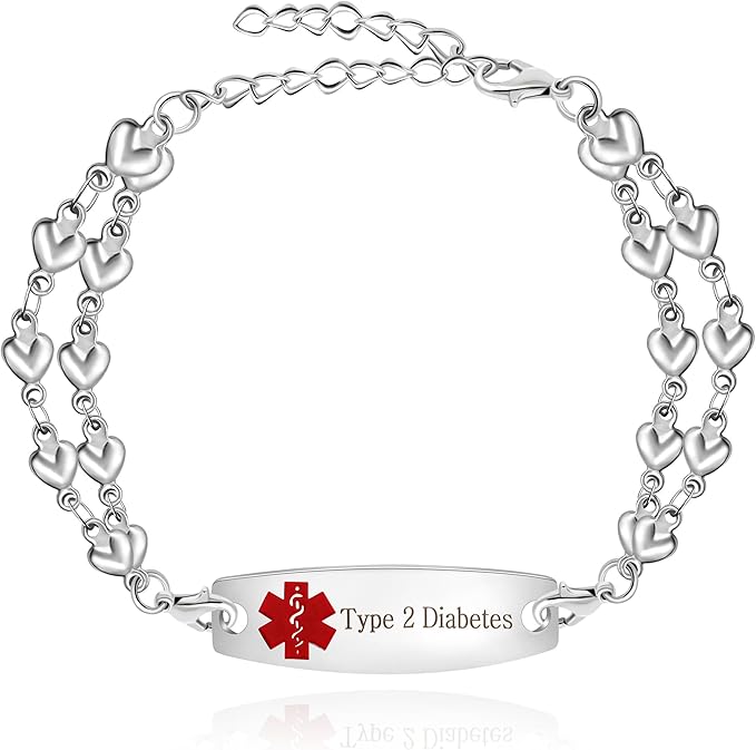 Women's Double Chain Heart Medical ID Bracelet-Medical ID Bracelet-Auswara