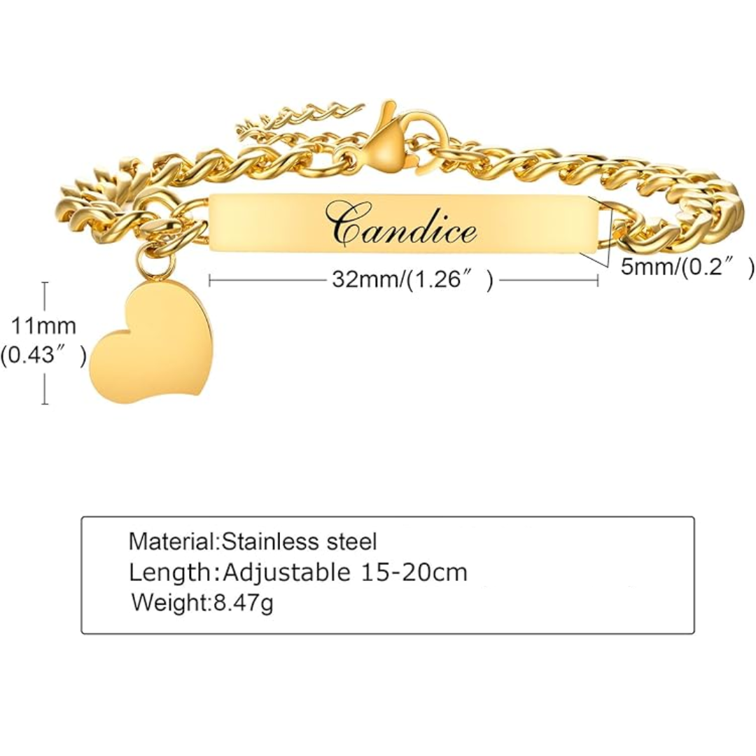 Women’s Gold Colour Personalised Bracelet with Heart Charm