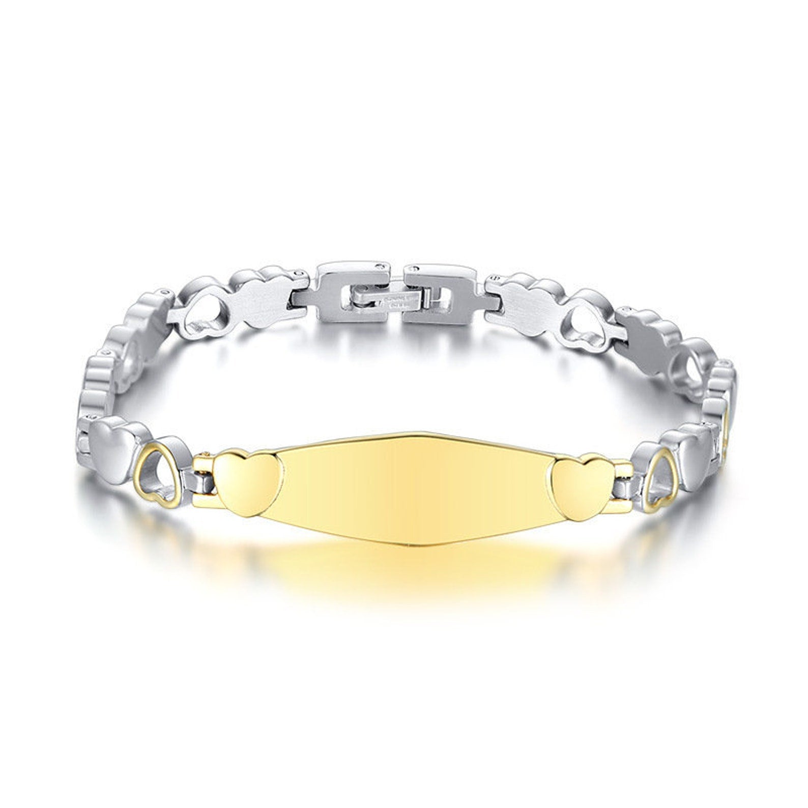 Women’s Personalised Bar with Heart Chain Bracelet-Women Bracelets-Auswara