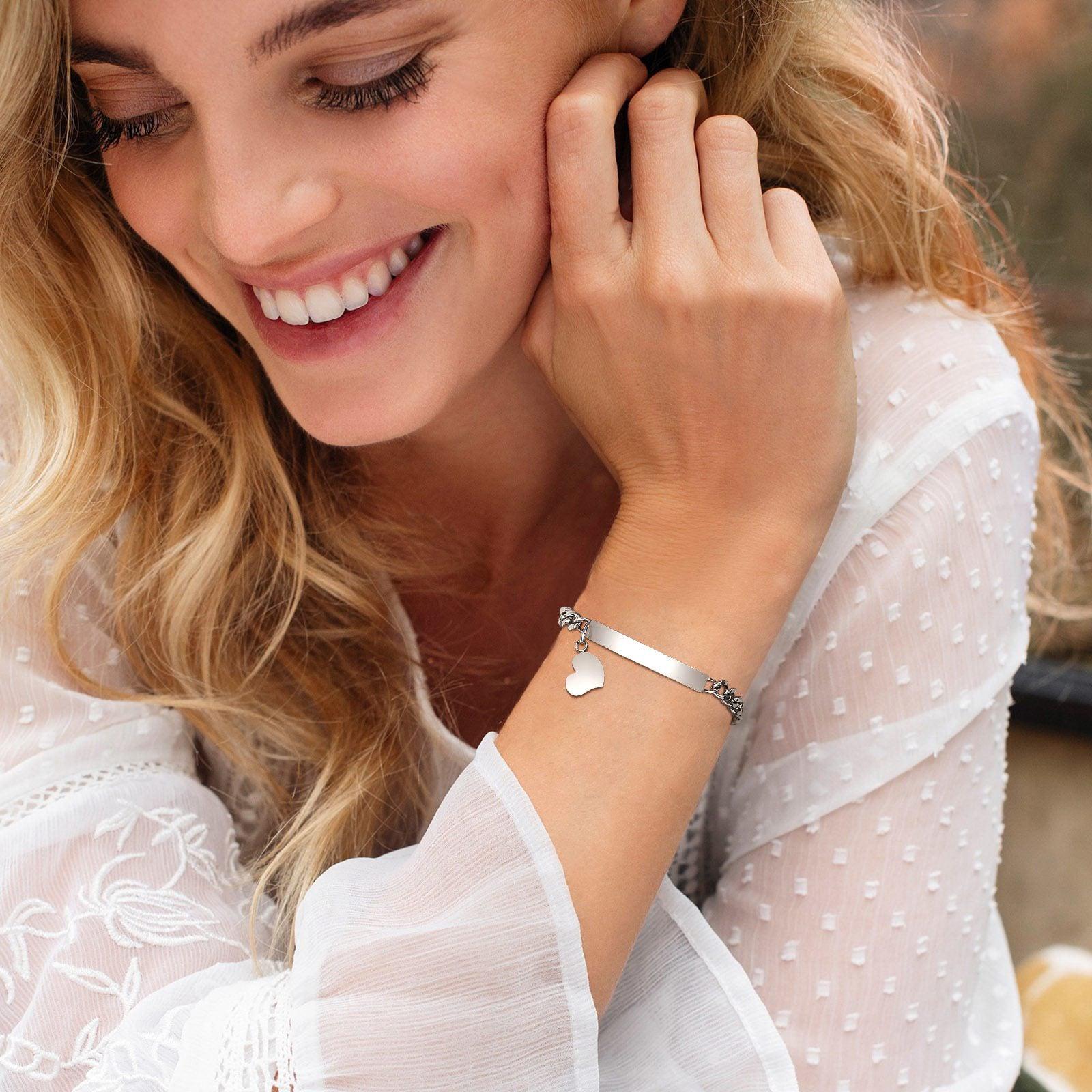 Women’s Personalised Bracelet with Heart Charm-Women Bracelets-Auswara