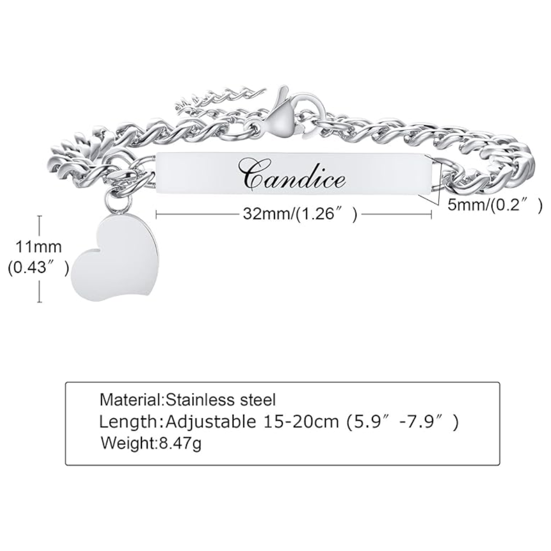 Women’s Personalised Bracelet with Heart Charm