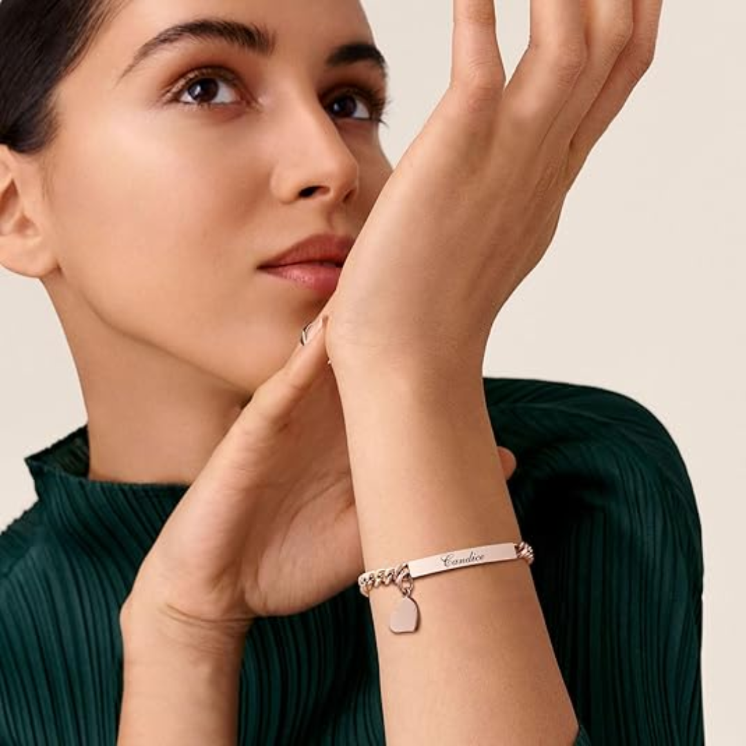 Women’s Personalised Bracelet with Heart Charm | Rose Gold Colour
