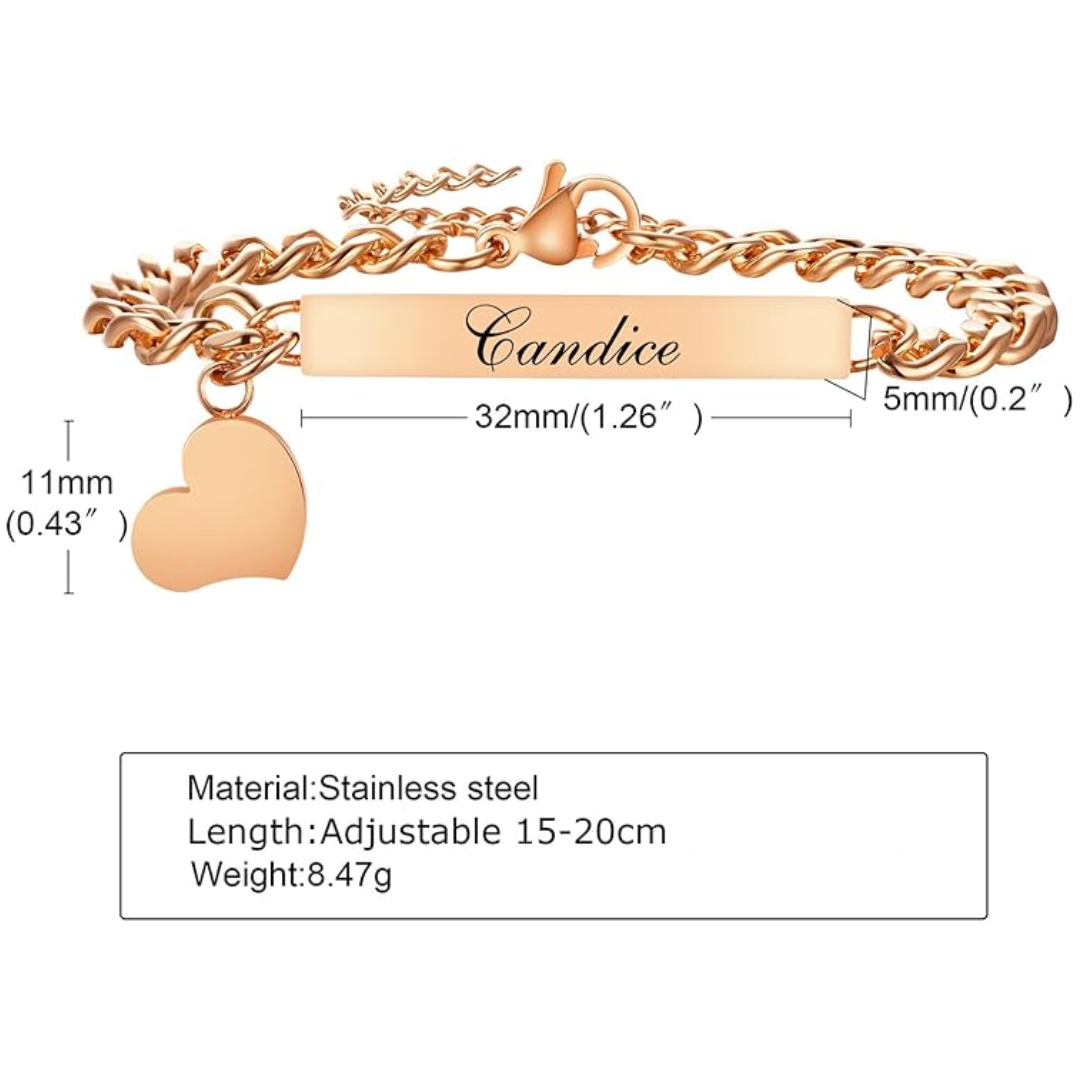Women’s Personalised Bracelet with Heart Charm | Rose Gold Colour