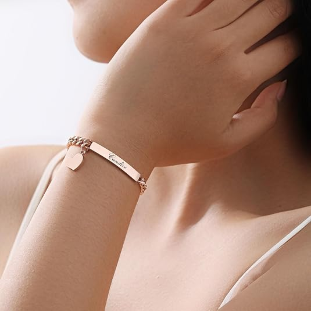 Women’s Personalised Bracelet with Heart Charm | Rose Gold Colour