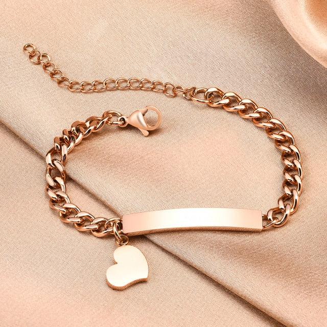 Women’s Personalised Bracelet with Heart Charm | Rose Gold Colour-Women Bracelets-Auswara