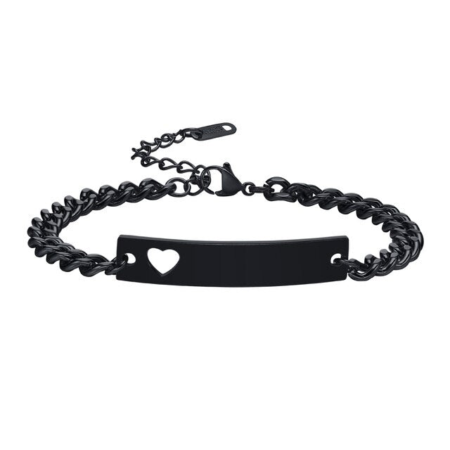 Women’s Personalised Bracelet with Hollow Heart - Black