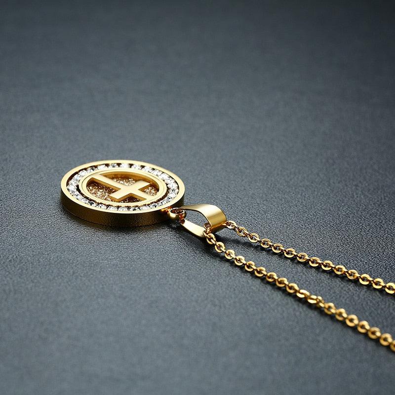Women’s Round Pendant Cross Necklace-Cross Necklace-Auswara