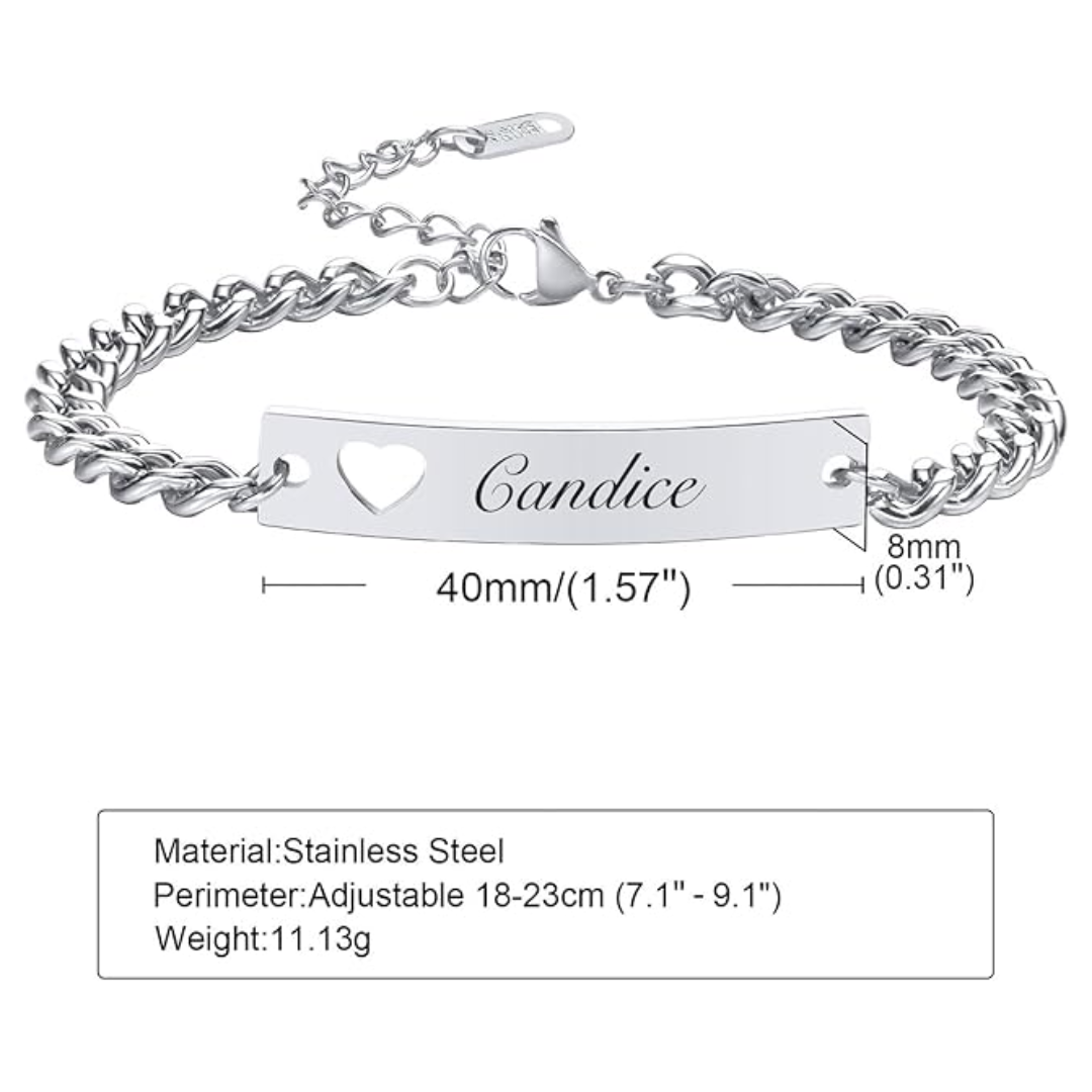 Women’s Silver Colour Personalised Bracelet with Hollow Heart
