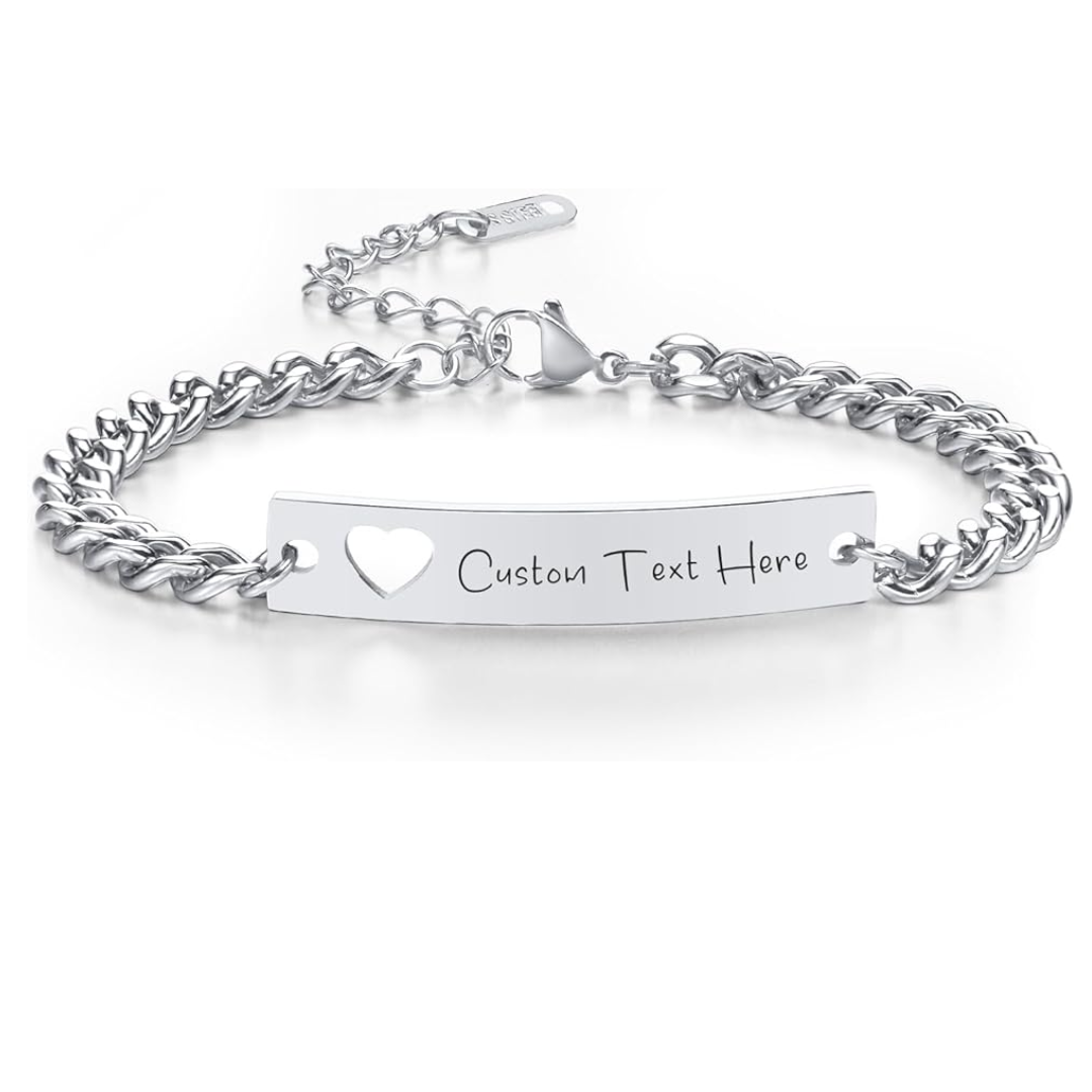 Women’s Silver Colour Personalised Bracelet with Hollow Heart